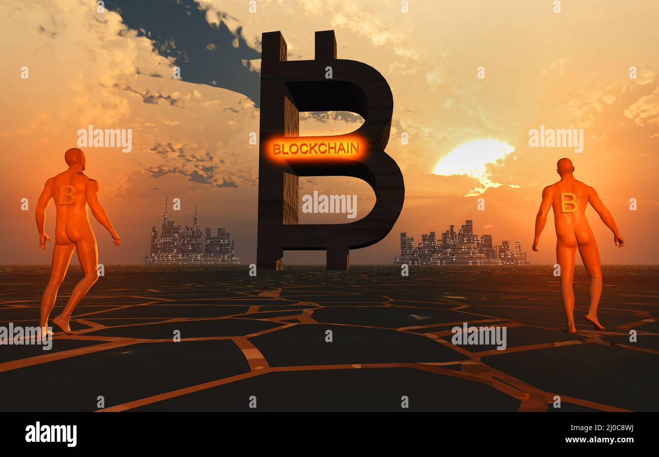 Bitcoins auf dem Weg zu Einer Blockchain Stockfoto