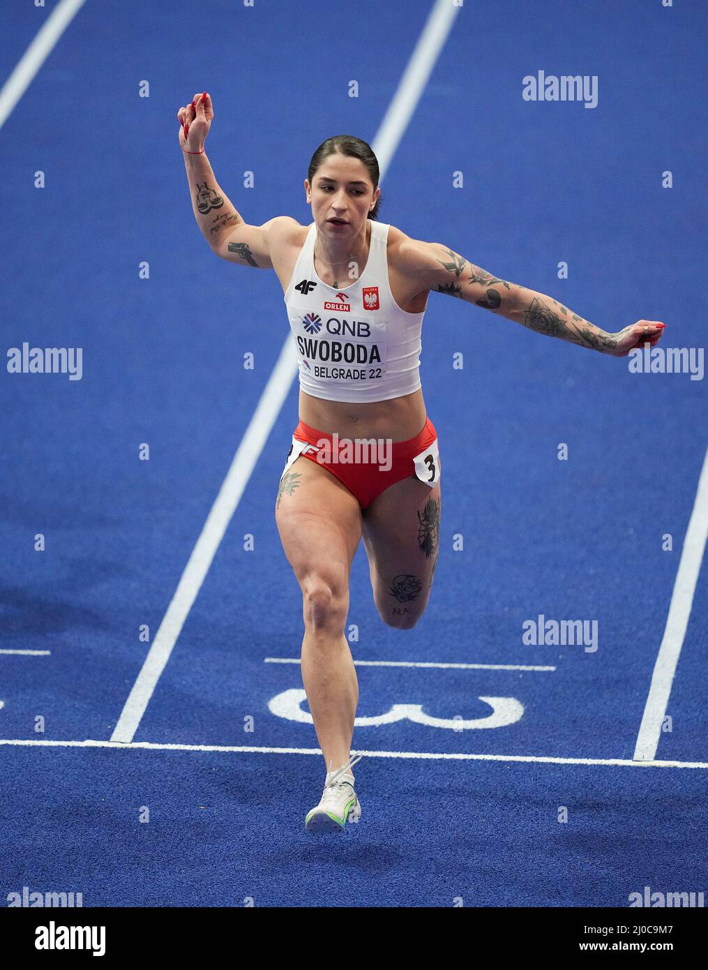 Belgrad, Serbien, 18. März 2022 Ewa Swoboda in Aktion bei den Heats 60m im stark Stadium Belgrad Serbien am 18 2022. März Graham Glendinning /Alamy Live News Stockfoto