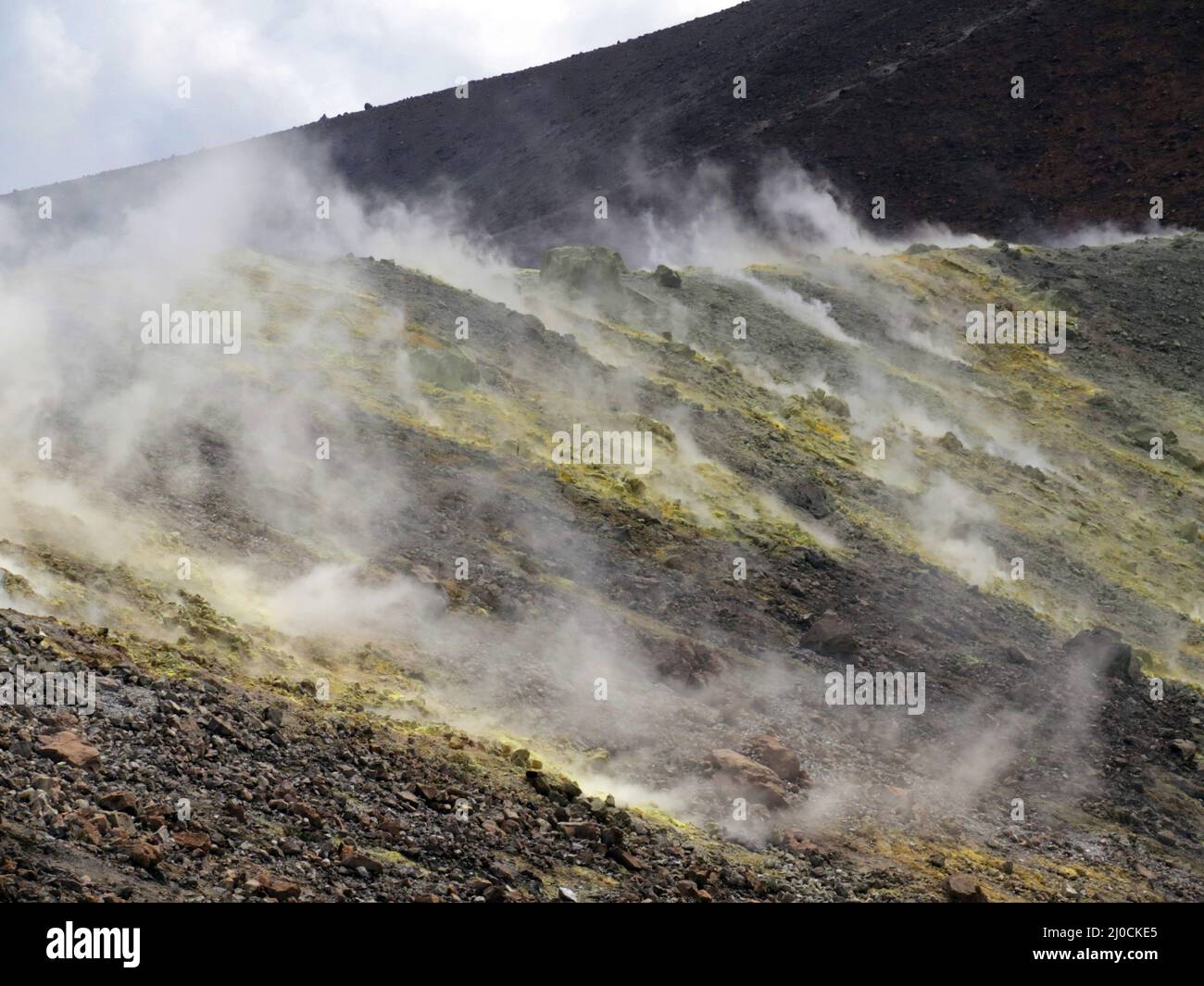 Fumarolen und der große Krater von Vulcano, Äolischen Inseln, Italien Stockfoto