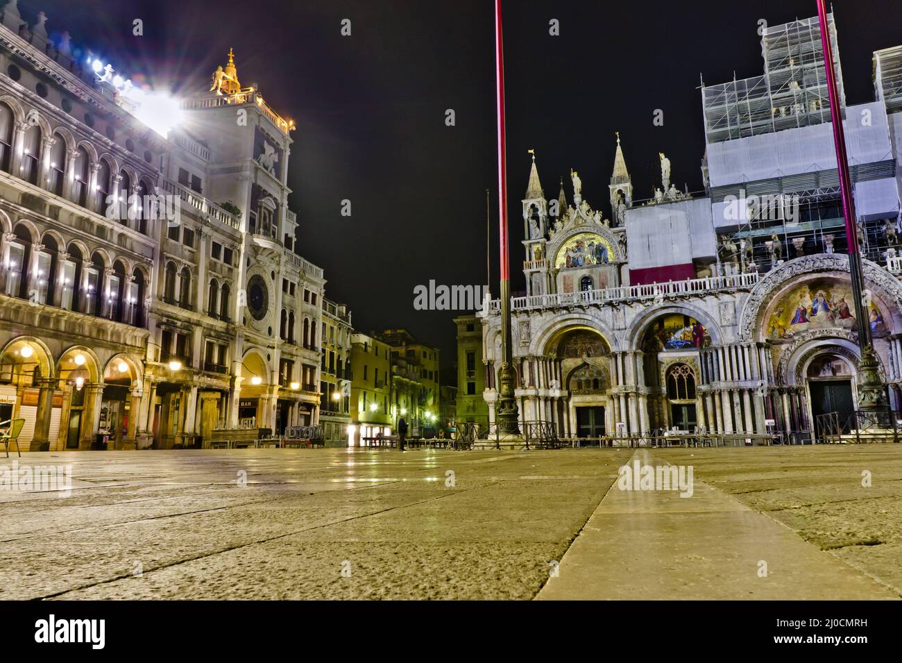 Venedig Bei Nacht Ruhig Und Nicht Übervölkert, Italien, Markusplatz Stockfoto