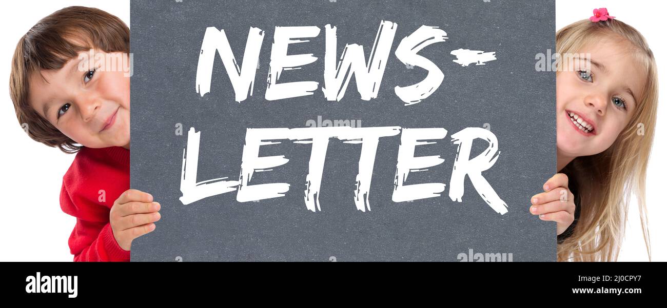 Newsletter bestellen auf der Internet-Marketing-Kampagne kleine Kinder unterschreiben Stockfoto