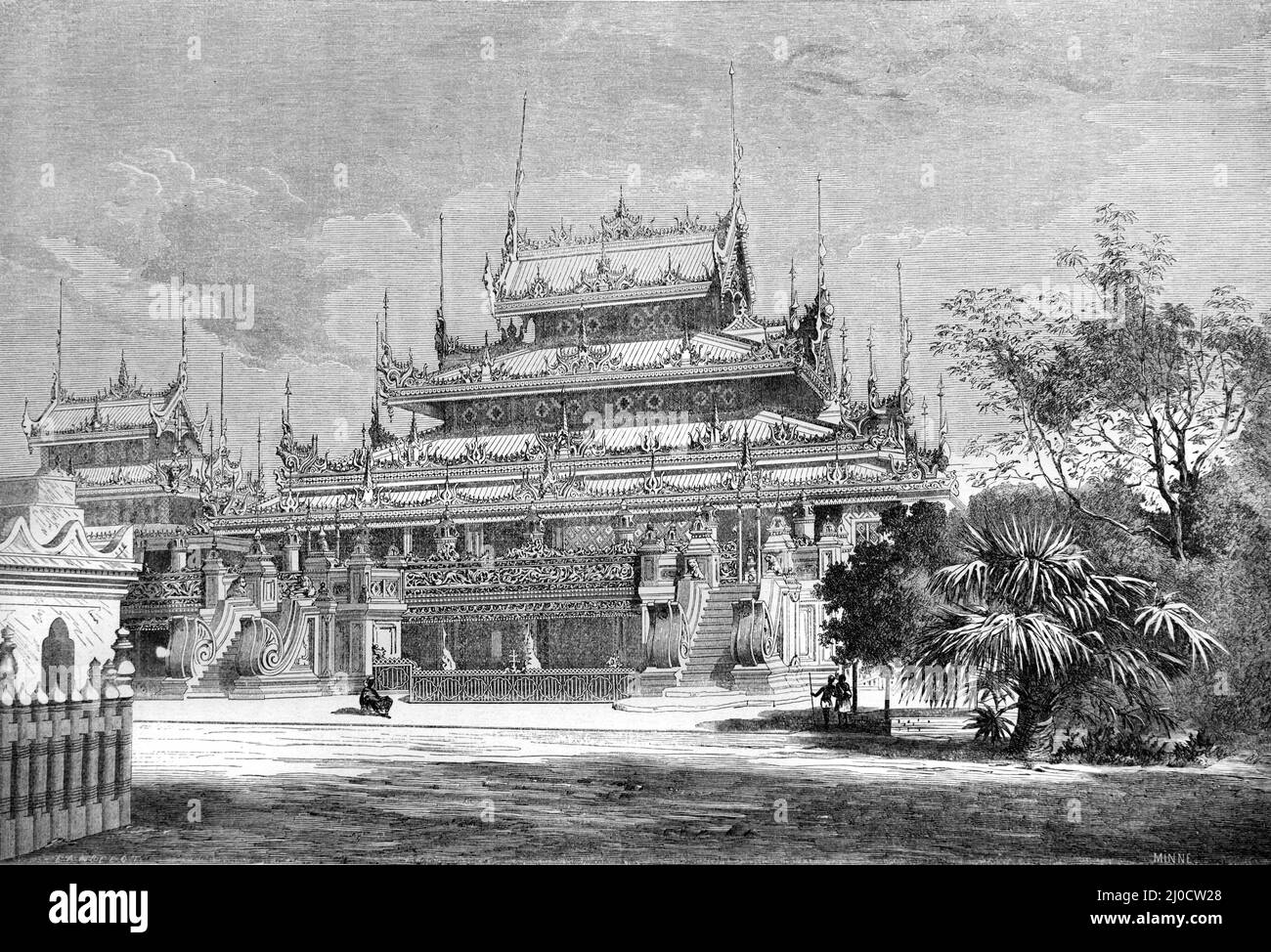 Königspalast von König Bodawpaya, Amarapura, aka Ummerapoora, Mandalay, Burma oder Myanmar. Vintage Illustration oder Gravur 1860. Stockfoto