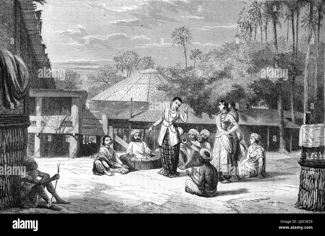 Burmesisches Theater Burma oder Myanmar. Vintage Illustration oder Gravur 1860. Stockfoto