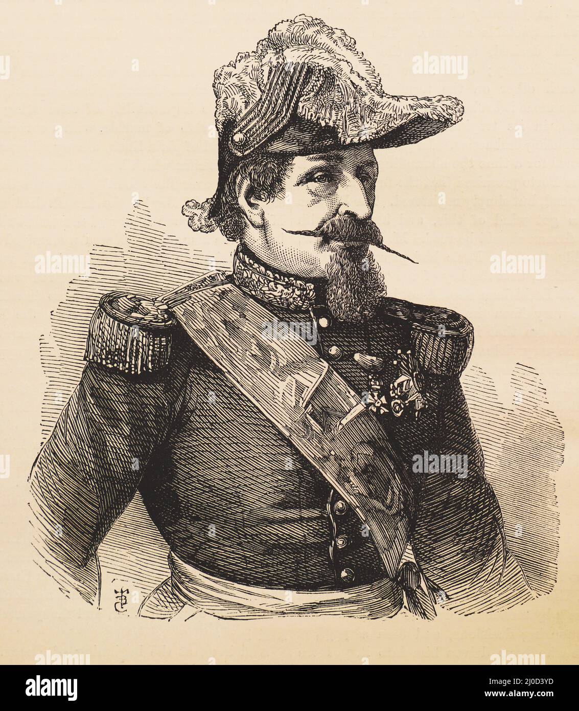 Porträt von Louis Napoleon, Präsident von Frankreich, Kaiser der Franzosen. Schwarz-Weiß-Illustration Stockfoto