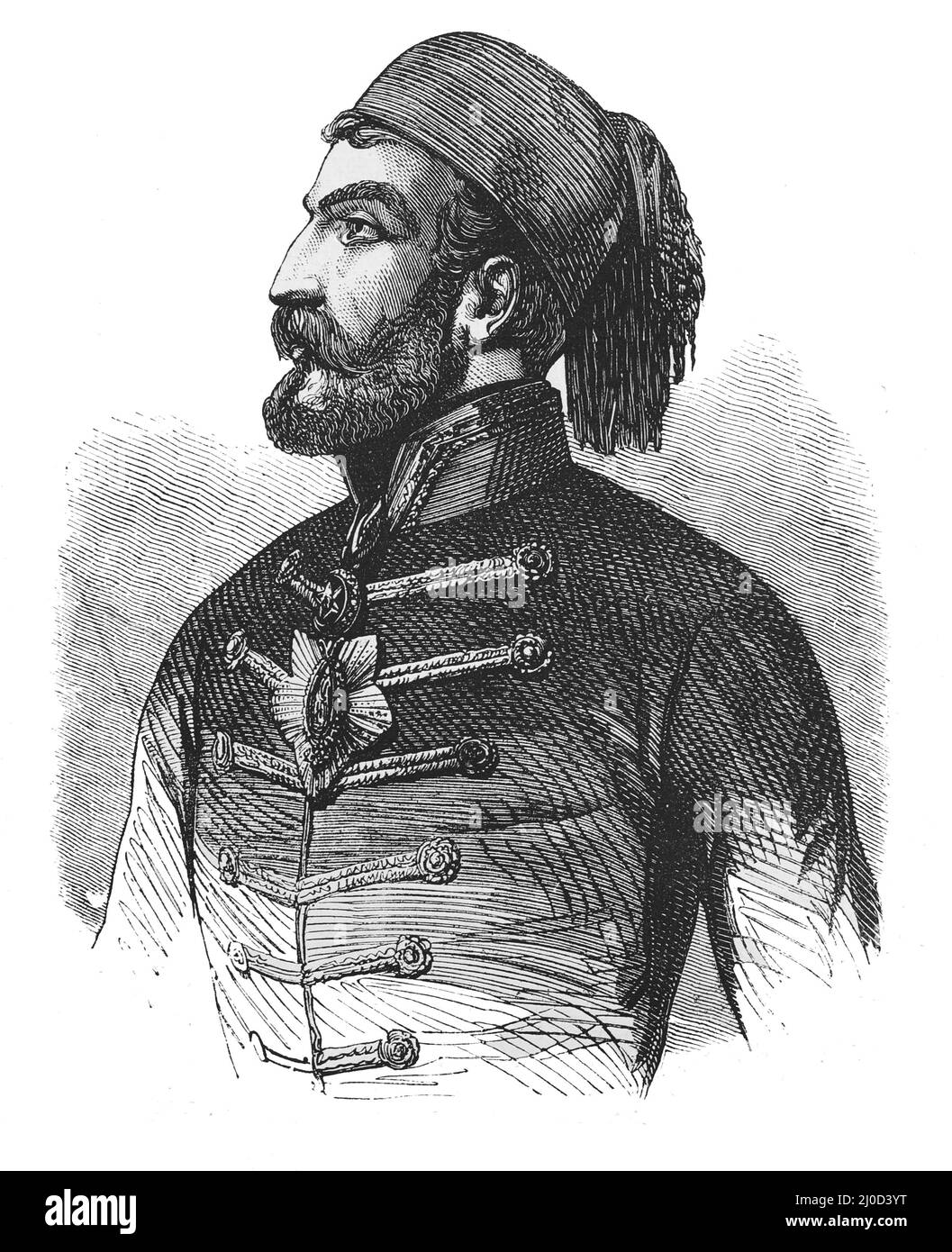 Porträt von Omer Pascha, osmanischer Feldmarschall und Gouverneur; Schwarz-Weiß-Illustration Stockfoto