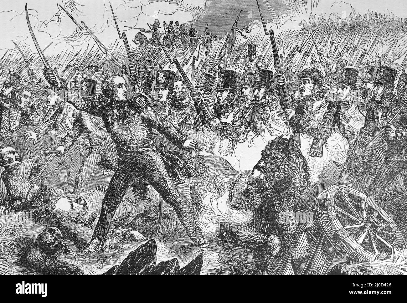 Schlacht am Alma-Fluss, Krimkrieg, 20.. September 1854; Schwarz-Weiß-Illustration Stockfoto