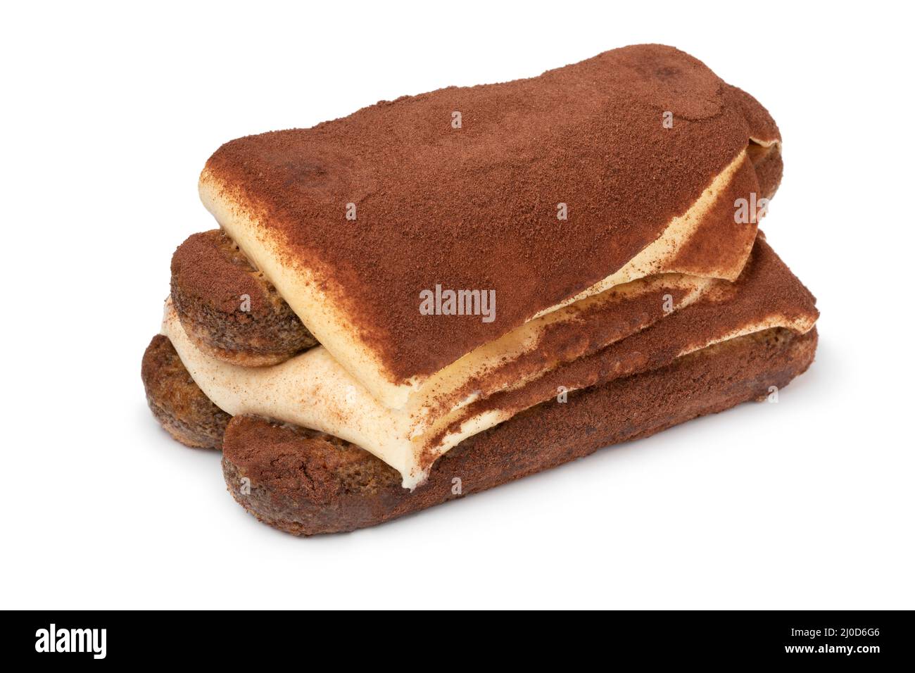 Frische traditionelle hausgemachte italienische Tiramisu Nahaufnahme isoliert auf weißem Hintergrund Stockfoto