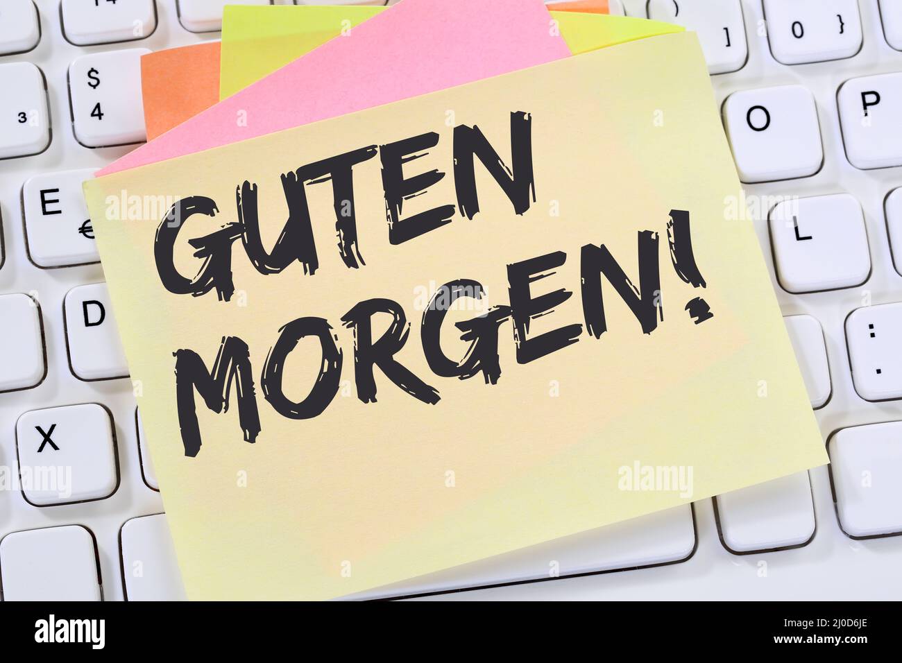 Guten Morgen Begrüßung willkommen Geschäftskonzept Notizblock Stockfoto