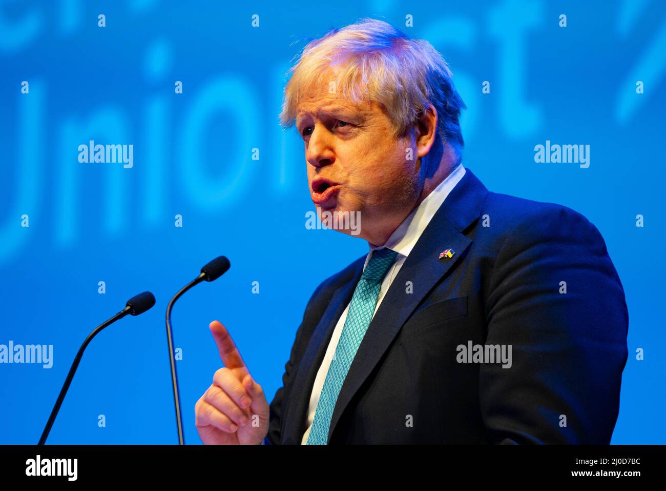 Aberdeen, Schottland, Großbritannien. 18.. März 2022. Premierminister Boris Johnson Keynote-Rede auf der Konferenz der konservativen Partei Schottlands 2022 auf der P&J-Konferenz in Aberdeen, Schottland. Iain Masterton/Alamy Live News Stockfoto