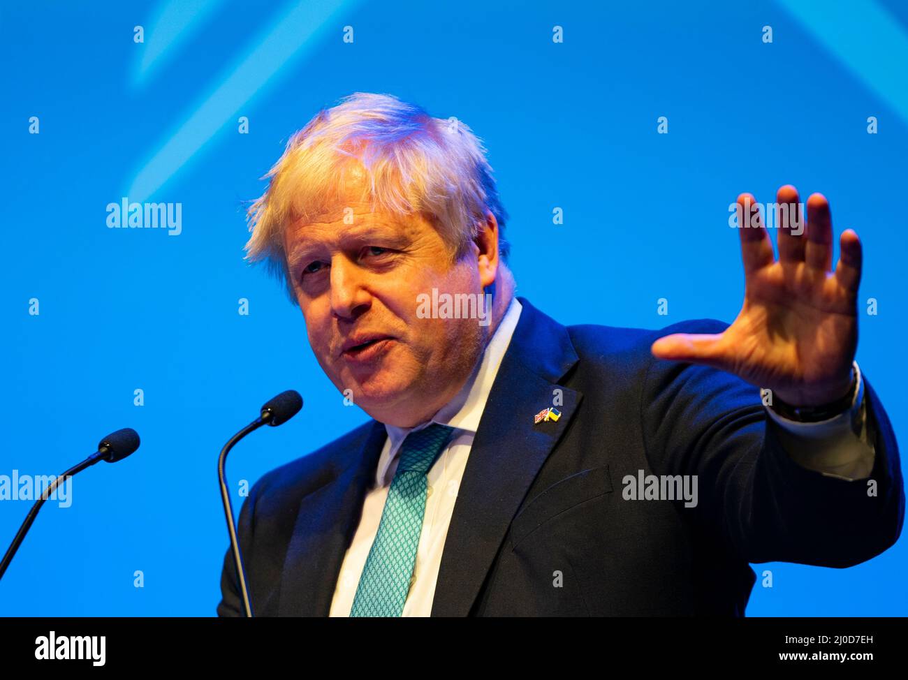 Aberdeen, Schottland, Großbritannien. 18.. März 2022. Premierminister Boris Johnson Keynote-Rede auf der Konferenz der konservativen Partei Schottlands 2022 auf der P&J-Konferenz in Aberdeen, Schottland. Iain Masterton/Alamy Live News Stockfoto