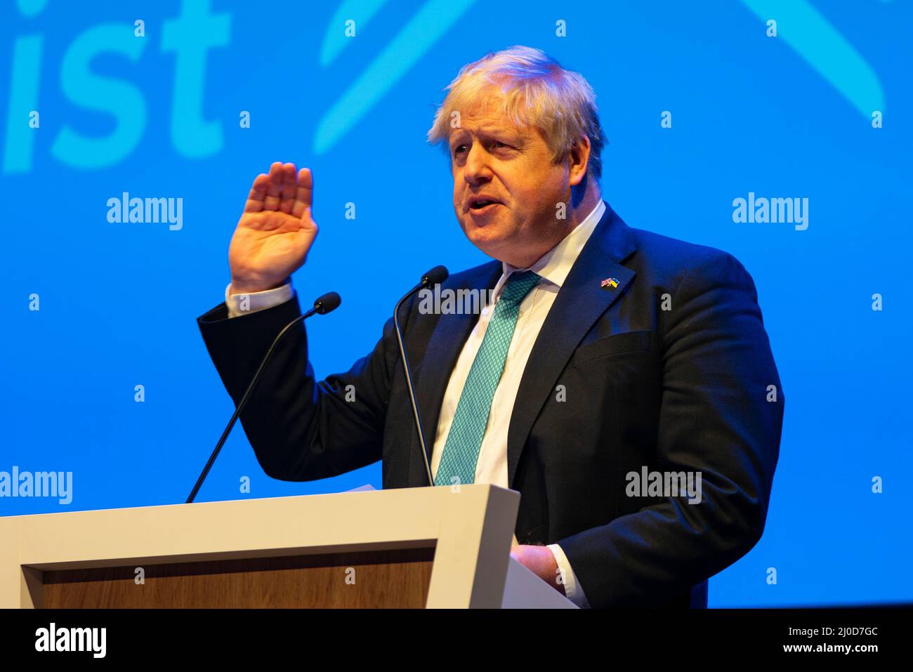 Aberdeen, Schottland, Großbritannien. 18.. März 2022. Premierminister Boris Johnson Keynote-Rede auf der Konferenz der konservativen Partei Schottlands 2022 auf der P&J-Konferenz in Aberdeen, Schottland. Iain Masterton/Alamy Live News Stockfoto