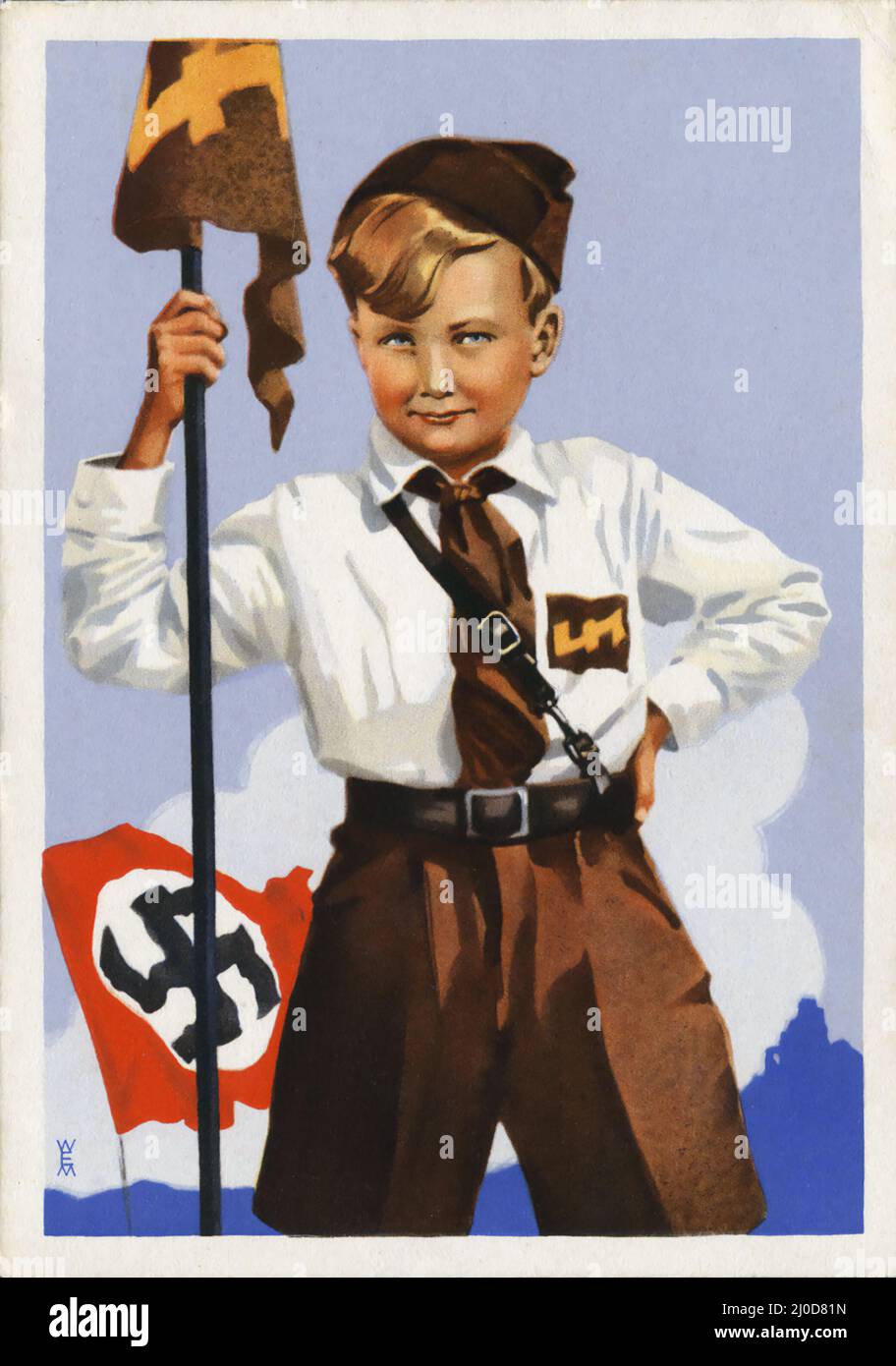 Deutsche Nazi-Propaganda, Deutsche Kinderschar NS-Frauenschaft Ansichtskarte Künstlerkarte Drittes Reich Nazi-Propaganda Postkarte. Künstlersignatur wem. Stockfoto