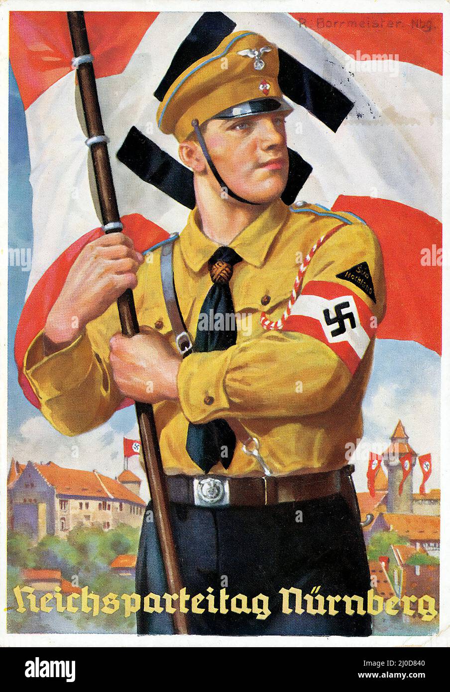 Deutsche Nazi-Propaganda. Reichsparteitag Nürnberg Ansichtskarte / Postkarte 1937 - Werk von Richard Borrmeister. Stockfoto