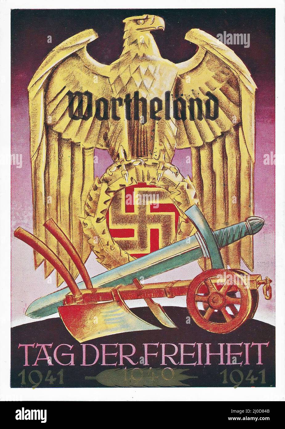 Postkarte der deutschen Nazi-Propaganda: Wartheland Tag der Freihet 1941 - 'Befreiungstag 1941 - unsigniertes Kunstwerk Stockfoto
