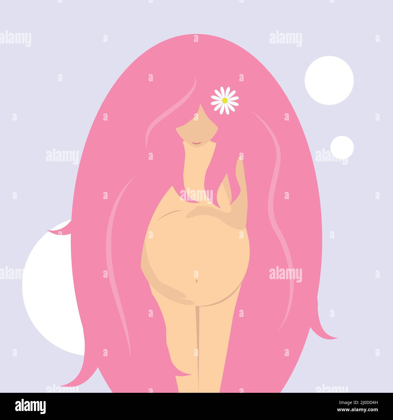 Flacher Designvektor einer Schwangeren, die ihren Bauch hält. Träumen von ihrem Baby. Mütterliche Liebe Stock Vektor