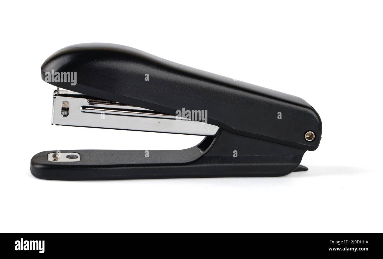 Hefter zum isolierten Heften von Papier mit Schatten auf weißem Hintergrund Stockfoto