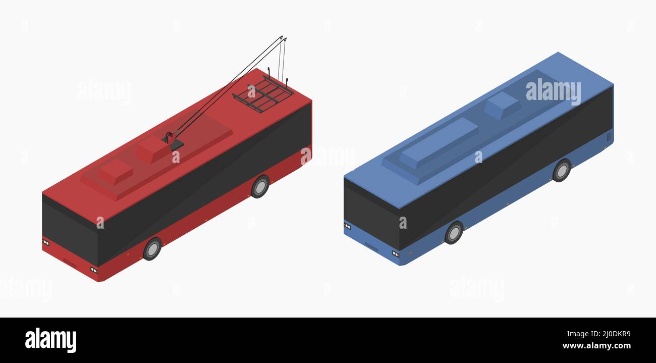 Isometrische elektrische Trolley Bus Vektor flache Abbildung Stock Vektor