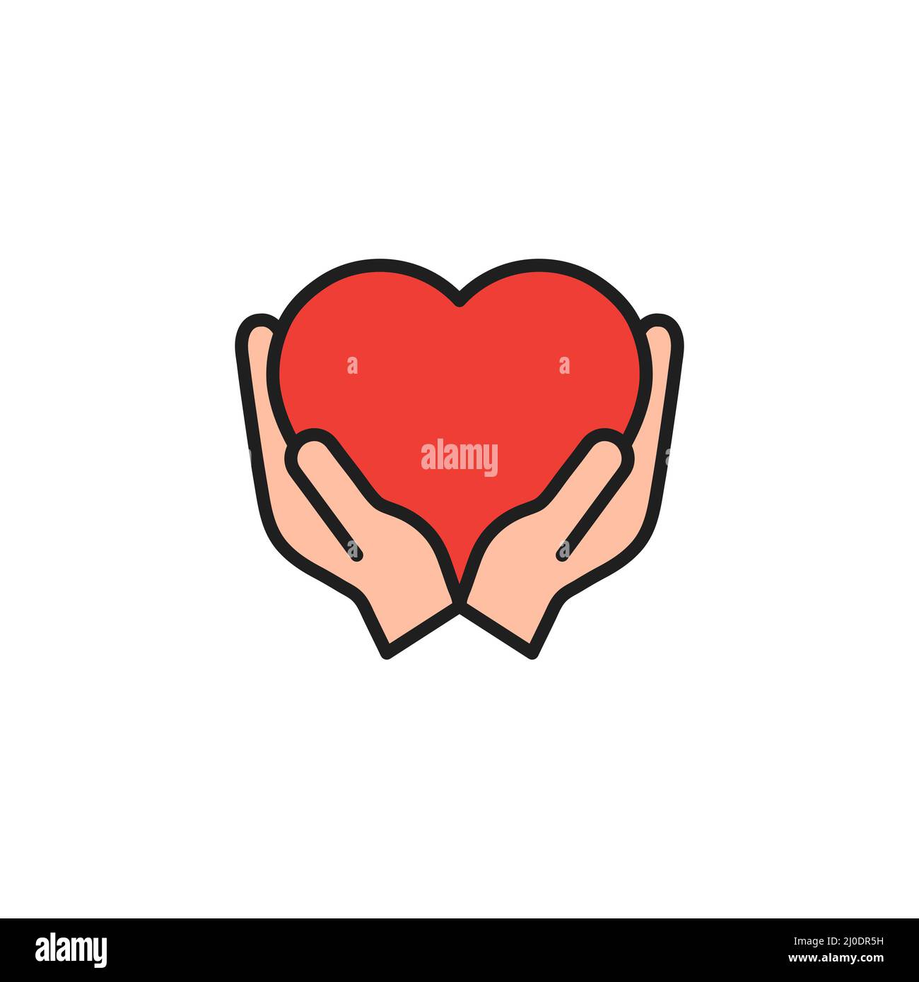 Herz mit Händen buntes Symbol. Symbol für multikulturelle menschliche Hilfe und Unterstützung. Stock Vektor