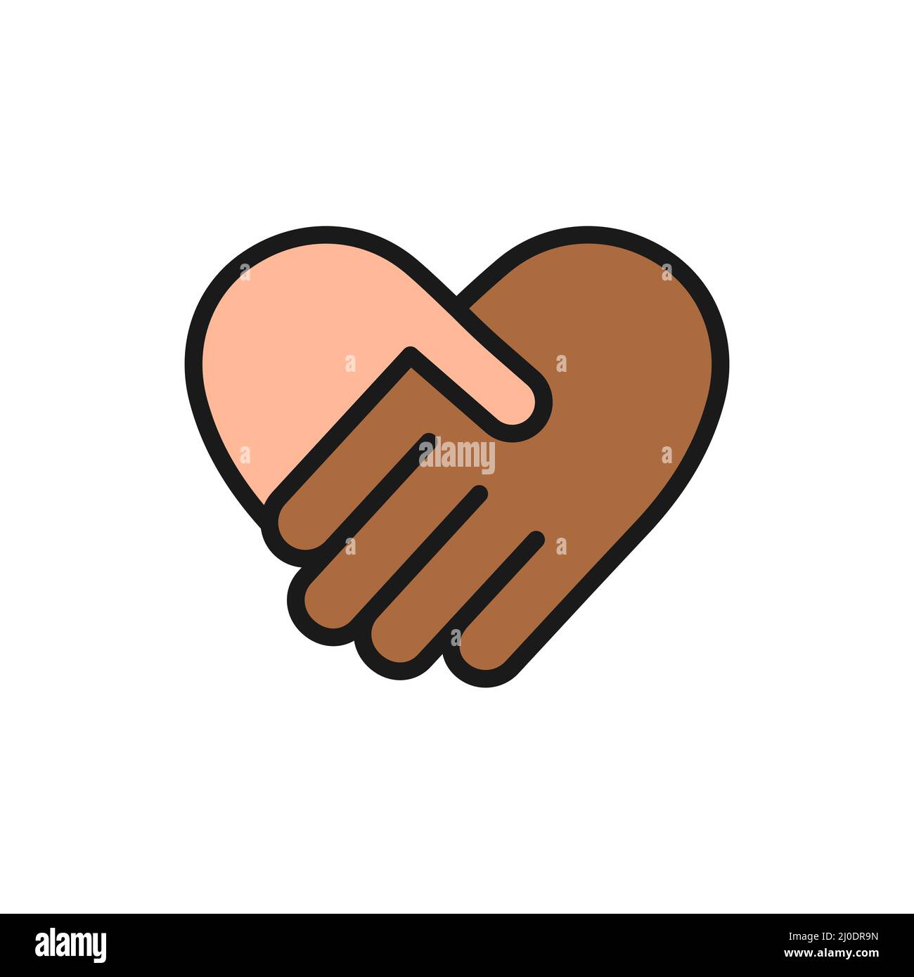 Symbol für Händedruck in Herzform. Nationales Toleranzsymbol. Zeichen für globale Kommunikation. Stock Vektor