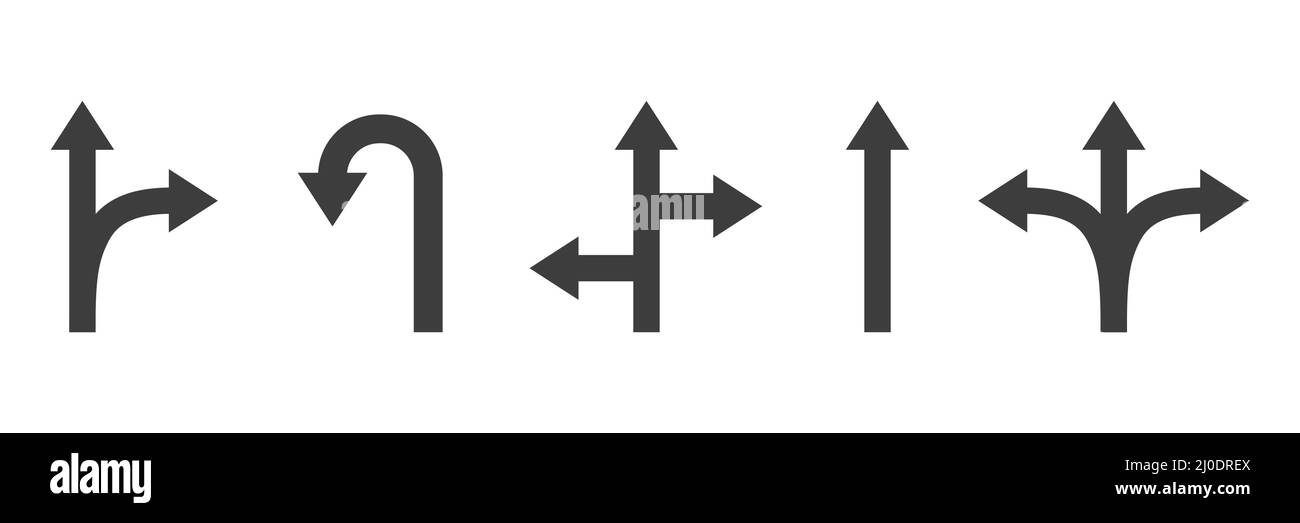 Pfeilsymbol festgelegt. Schwarze einfache Pfeile Sammlung. Vektorgrafik isoliert auf Weiß Stock Vektor