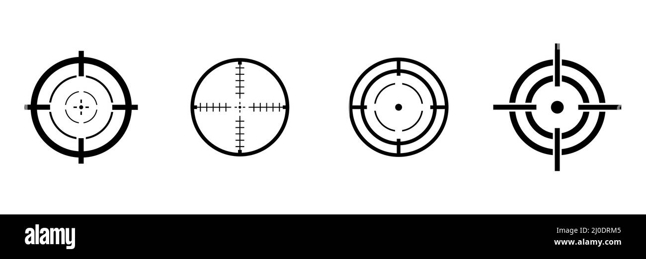Zielen Sie auf die Gruppe der Scharfschütze. Rotes Zielsymbol festgelegt. Focus Cursor Bull Eye Mark Kollektion. Stock Vektor