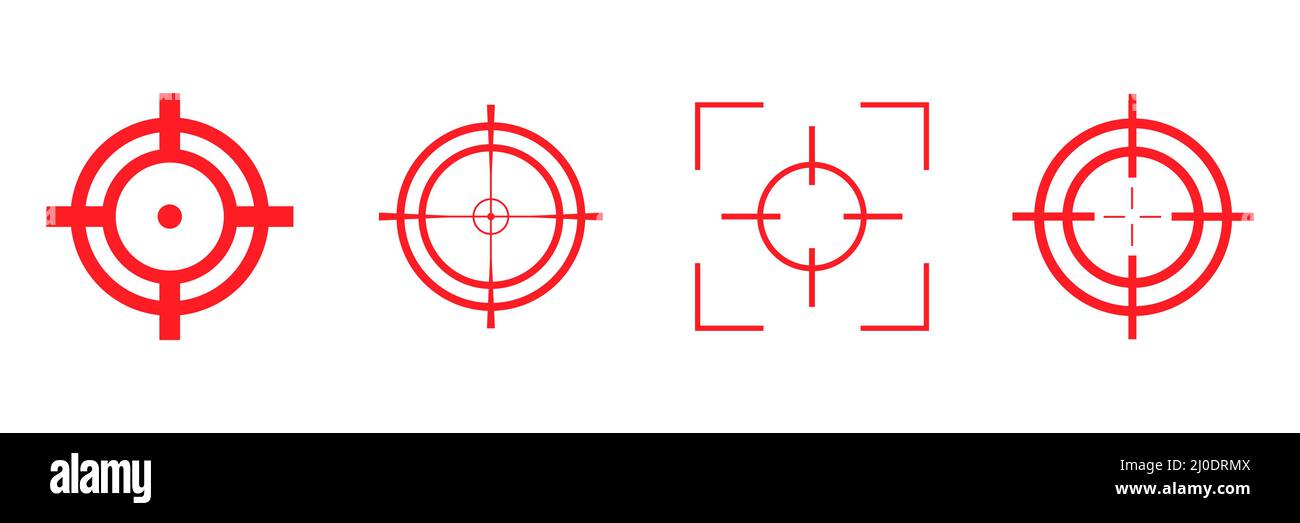 Zielen Sie auf die Gruppe der Scharfschütze. Rotes Zielsymbol festgelegt. Focus Cursor Bull Eye Mark Kollektion. Stock Vektor