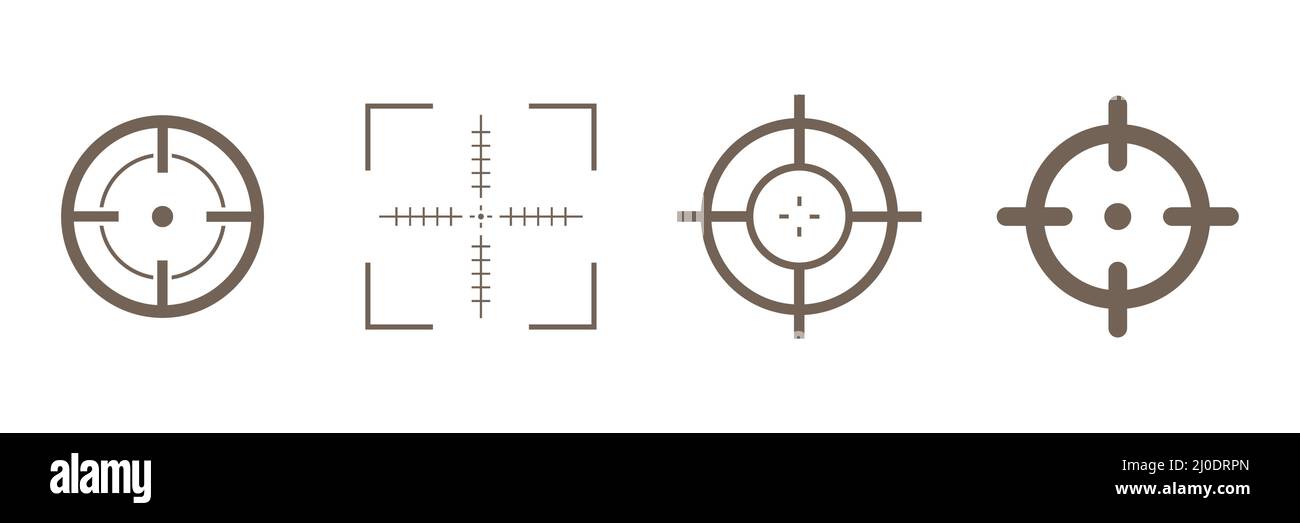 Zielsymbol großer Satz. Fokus-Cursor-Bullauge-Markierungselemente. Ziel Scharfschützen schießen große Gruppe Symbole. Stock Vektor
