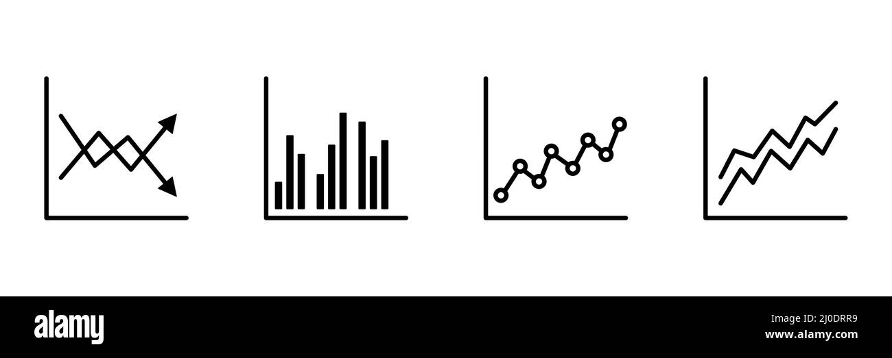 Grafiken und Diagramme flache Symbole gesetzt. Big-Data-Konzept. Symbol für die Geschäftsanalyse. Statistiken und Diagramminformationen Stock Vektor