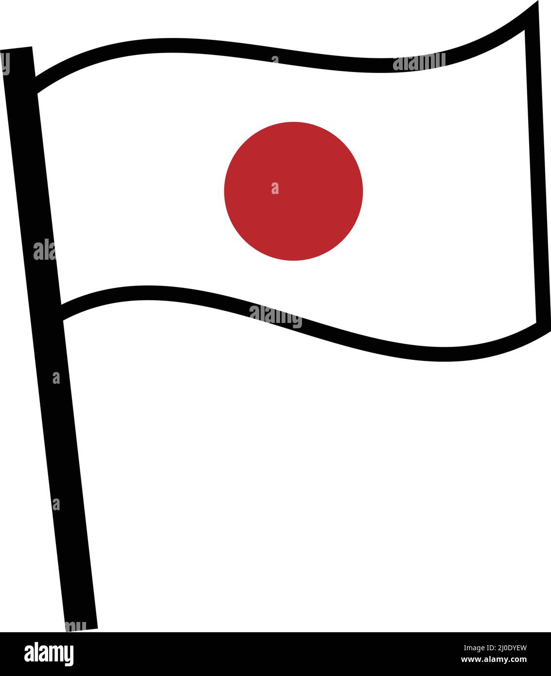 Symbol einer flatternden japanischen Flagge. Vektor-Illustration mit flachem Design. Bearbeitbarer Vektor. Stock Vektor