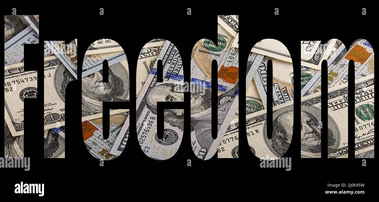 Freiheit, Dollar, Finanzen, Schrift, Transparenz, Dollarscheine Stockfoto