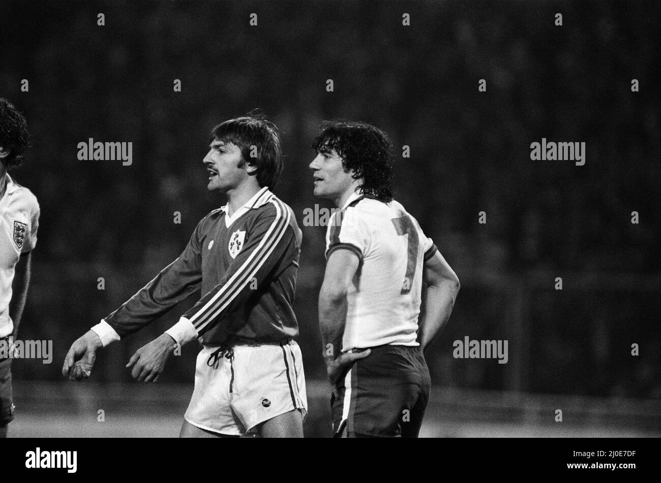 England / Republik Irland. UEFA European Championship Group 1. Endergebnis, 2-0 für England, 6.. Februar 1980. Stockfoto