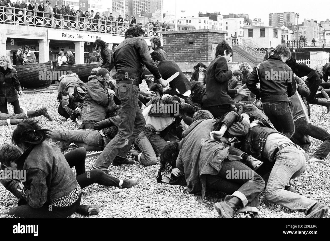 Dreharbeiten zu Quadrophenia in Brighton, basierend auf den Schlachten der Mods und Rockers Mitte 1960s, mit Phil Daniels und der britischen Rockgruppe The Who, die die Musik zur Verfügung stellt.5.. Oktober 1978. Stockfoto