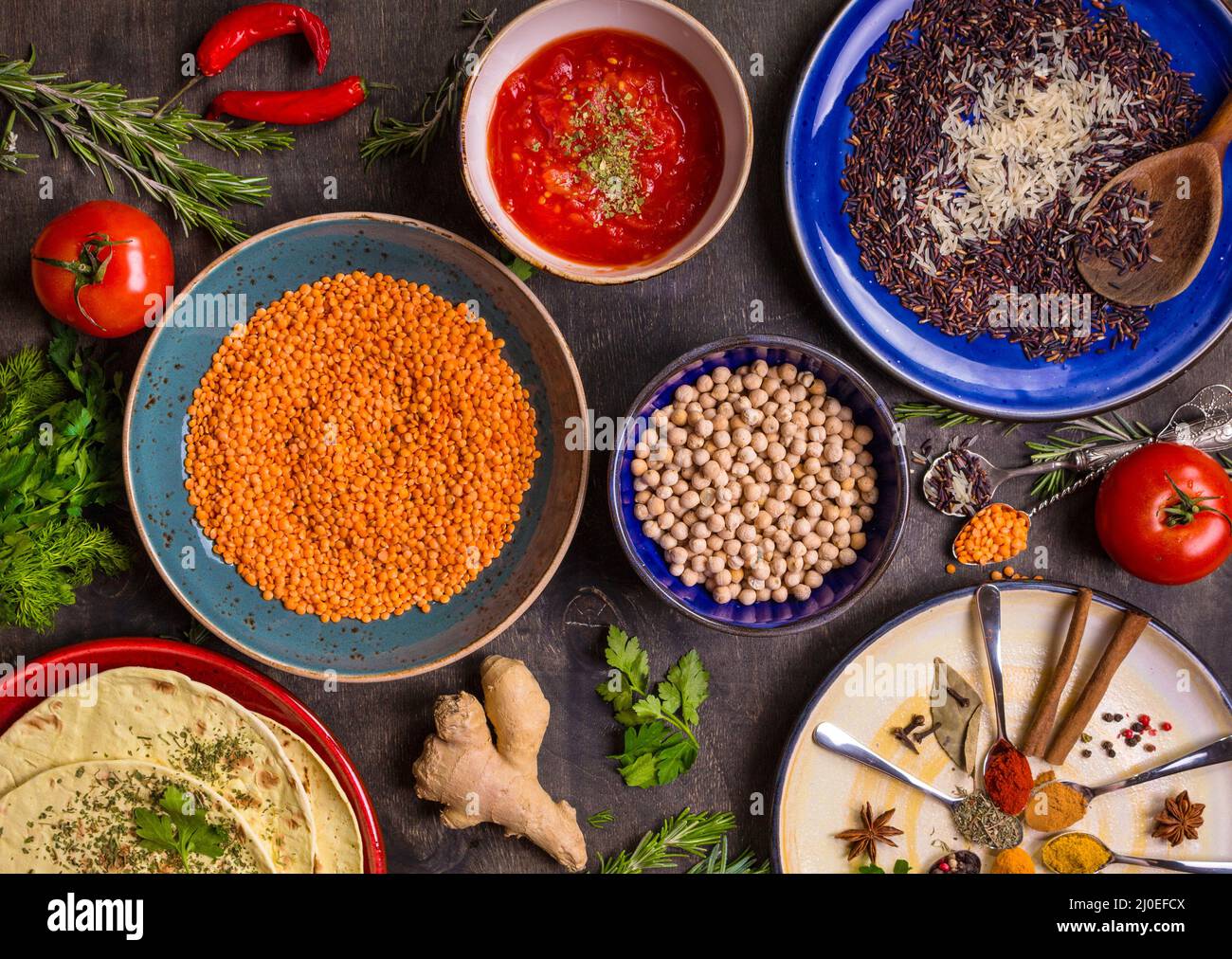 Zutaten für indisches oder östliche Küche Stockfoto