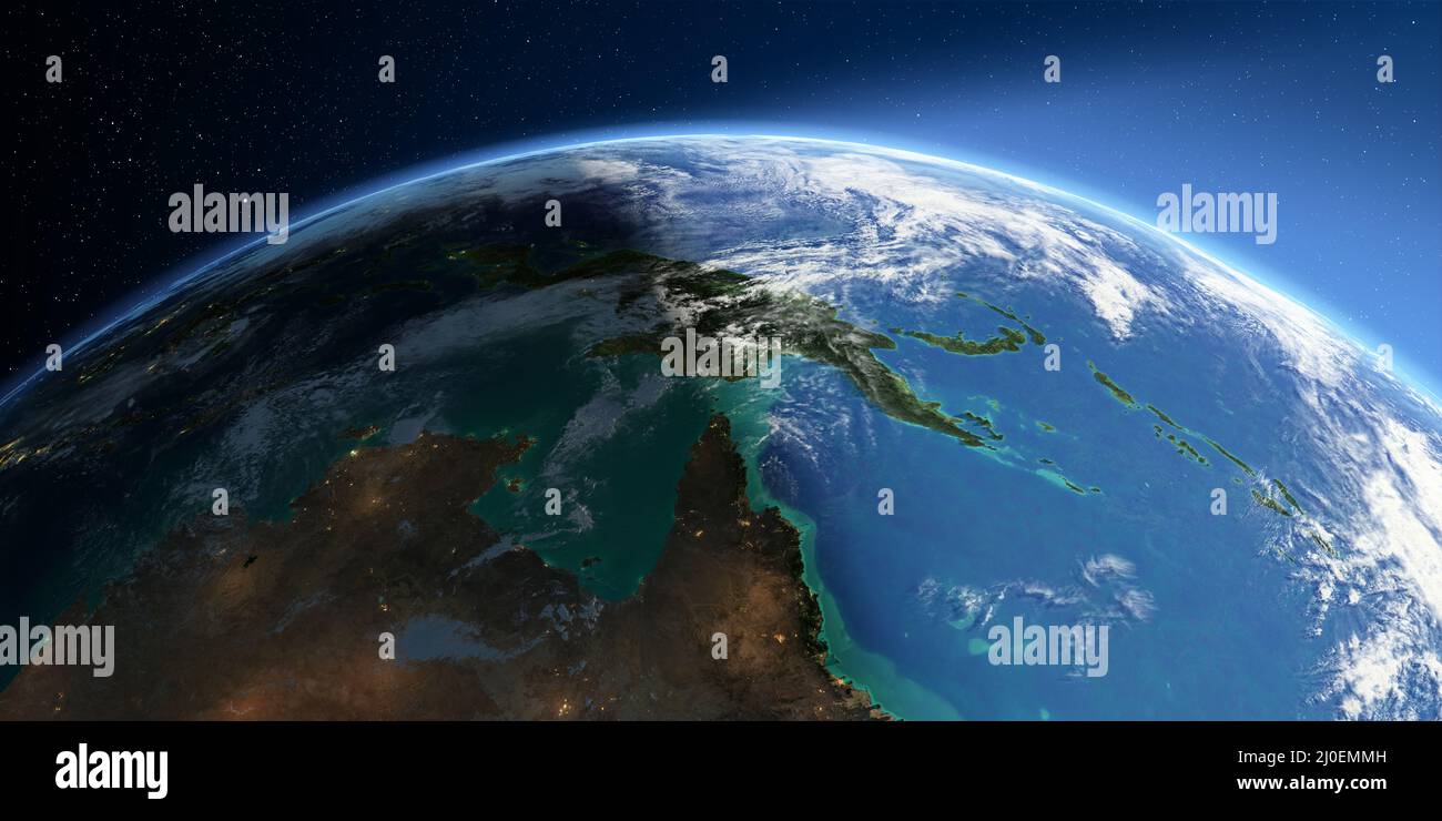 Detaillierte Erde. Australien und Papua-Neuguinea Stockfoto