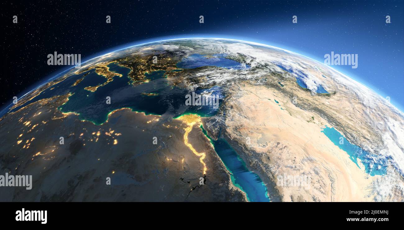 Detaillierte Erde. Afrika und Naher Osten Stockfoto