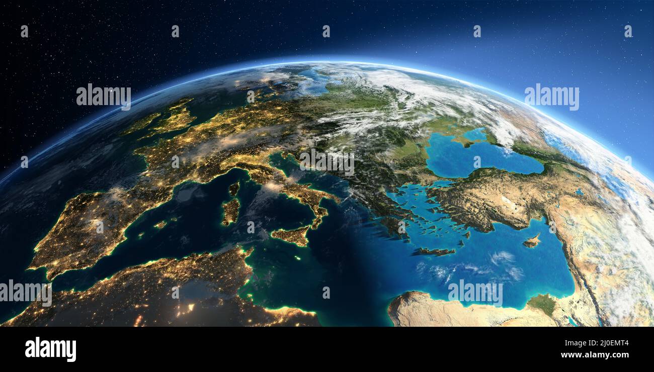 Detaillierte Erde. Europa. Mittelmeer Stockfoto