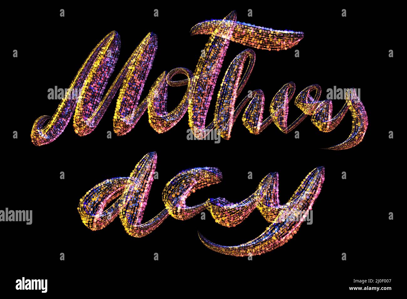 Happy Mothers Day ich liebe Mama Schriftzug mit Herz gemacht Durch bunte Partikel isoliert auf schwarzem Hintergrund Stockfoto