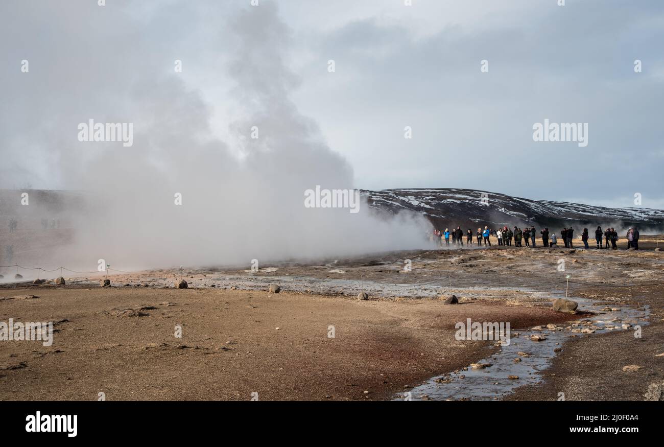 Geysire im haukadalur Geothermiegebiet auf Island Stockfoto