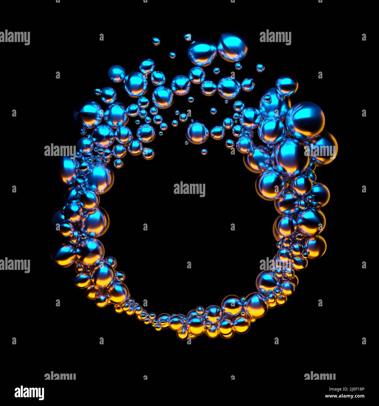 Abstrakter Schmuck kreisförmige Zusammensetzung aus niedrigen Polygonen und Kugeln in Form eines Ringes. Mockup Rahmen für Ihr Design isola Stockfoto