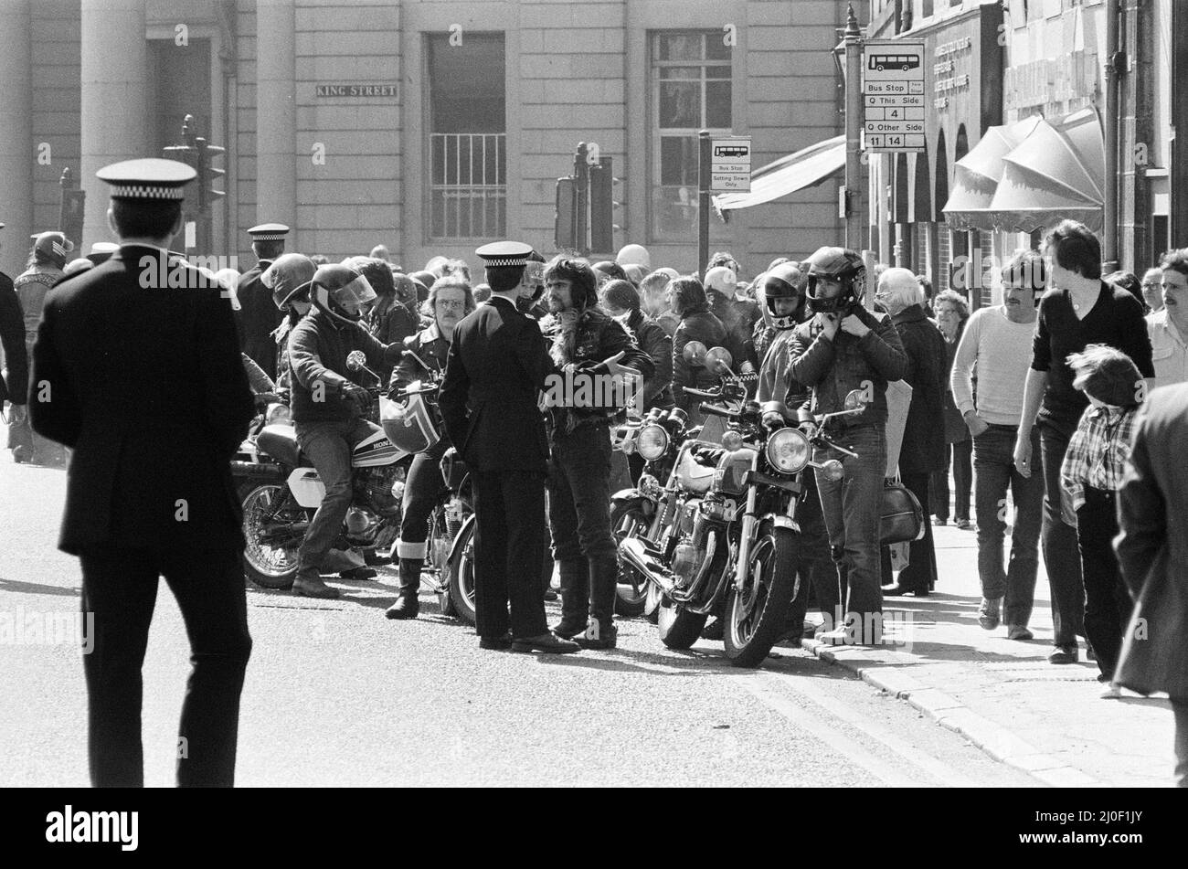 Mods & Rockers, 1. Mai Bankfeiertag, Schottland, Montag, 5.. Mai 1980. King Street Stockfoto