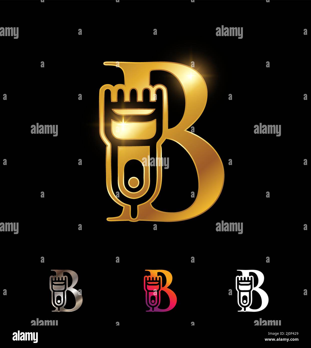 Ein Vektor-Illustrationsset des goldenen Barbier-Monogramm-Logo-Buchstabens B Stock Vektor