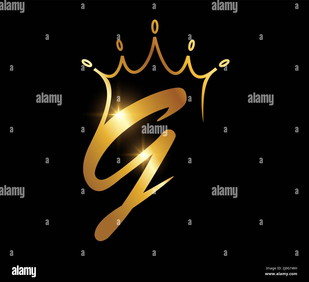 Eine Vektordarstellung des Anfangsbuchstabens G des goldenen Kronenmonogramms Stock Vektor