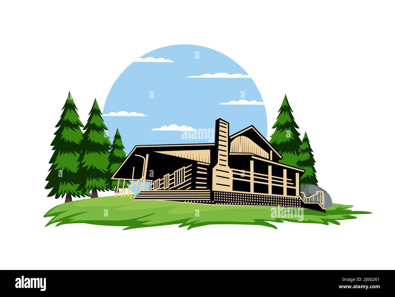 Eine Vektordarstellung von Log Cabin Cottage Logo Sign Stock Vektor