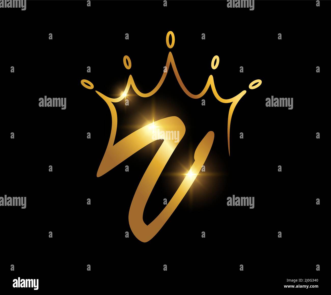 Eine Vektordarstellung der goldenen Krone Monogramm Logo Anfangsbuchstabe V Stock Vektor