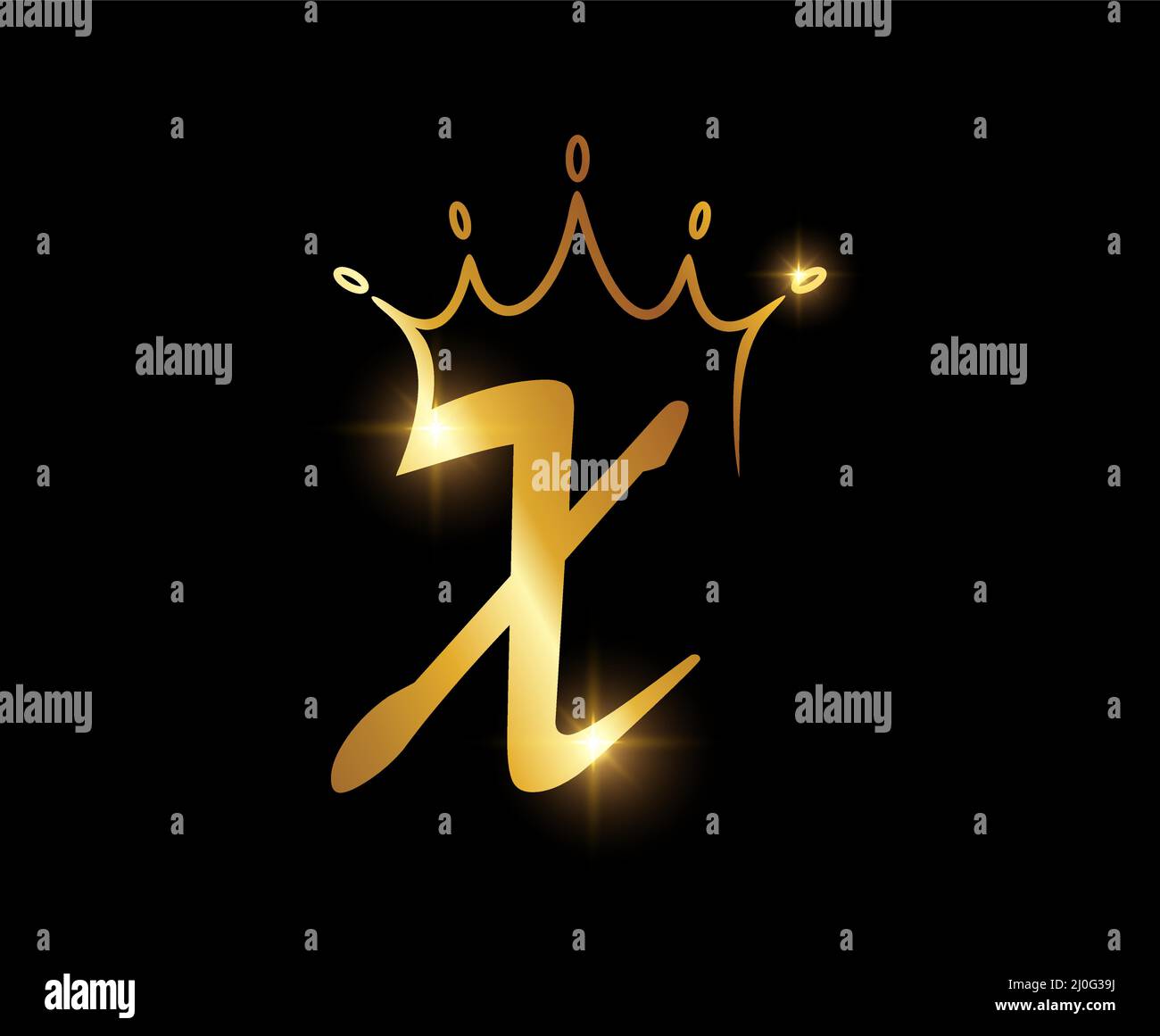 Eine Vektordarstellung des Anfangsbuchstabens X des goldenen Kronenmonogramms Stock Vektor