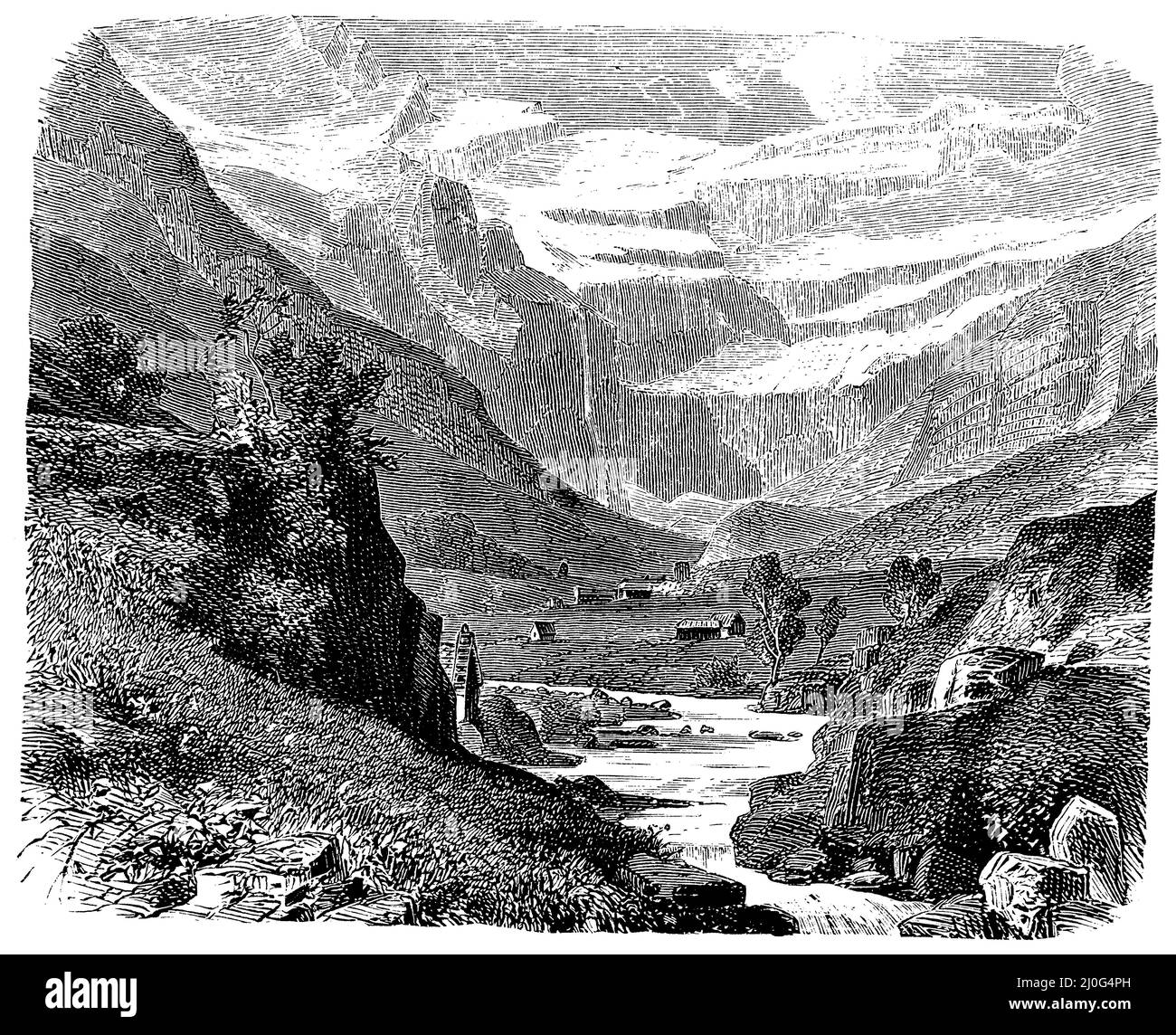 Tal von Gavarnie, , (Geographie Buch, 1885), Tal von Gavarnie, Vallée de Gavarnie Stockfoto