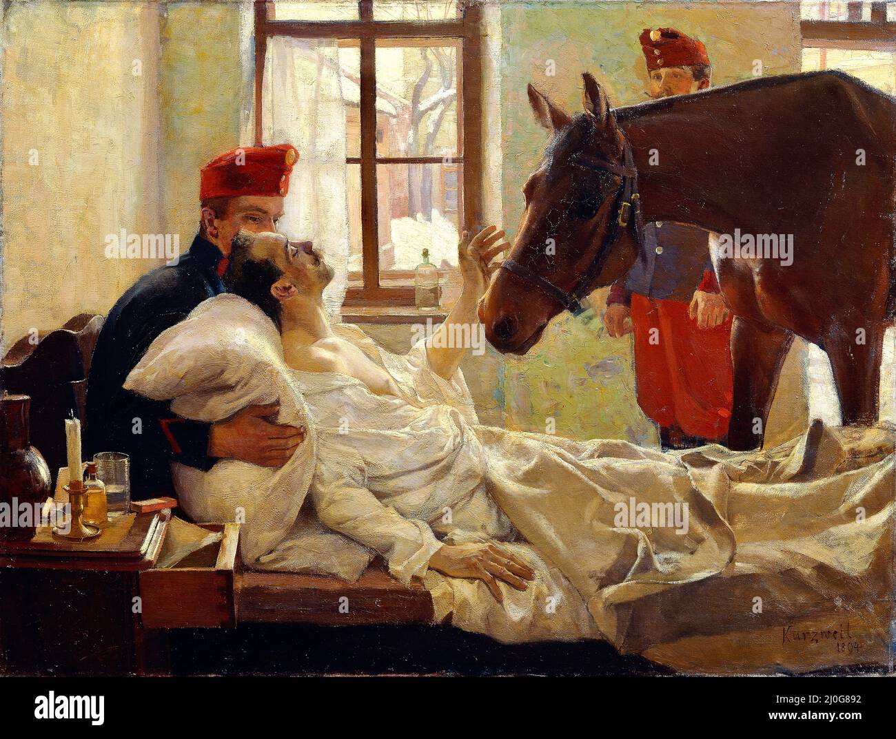 Max Kurzweil - Ein lieber besuch ein letzer besuch ein alter Soldat auf seinem Totenbett wird von seinem treuen Pferd-1894 besucht Stockfoto