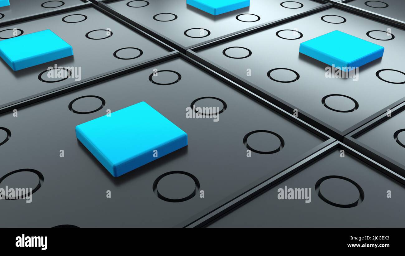 Abstrakte Oberfläche mit sich wiederholenden geometrischen Elementen, 3d-Rendering digitaler Komposition. Vom Computer generierter isometrischer Hintergrund Stockfoto