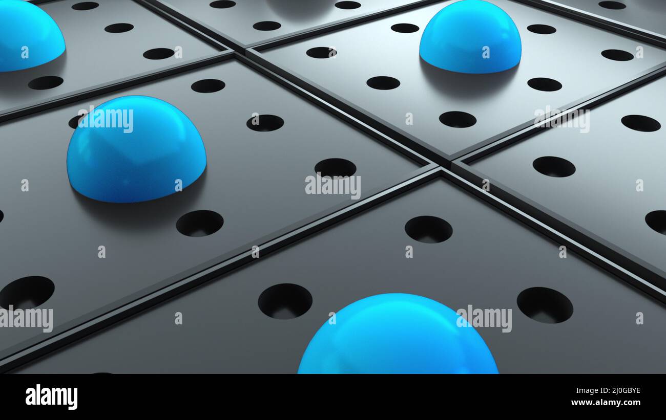Abstrakte Oberfläche mit sich wiederholenden geometrischen Elementen, 3d-Rendering digitaler Komposition. Vom Computer generierter isometrischer Hintergrund Stockfoto