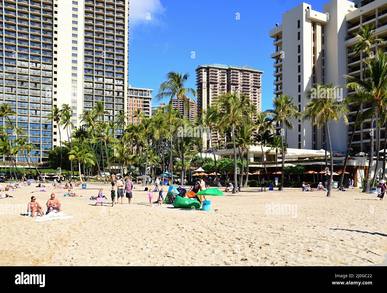 Waikiki Beach auf der Insel Oahu, Honolulu, Hawaii Stockfoto